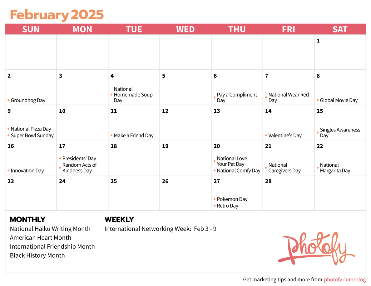 Social Media Calendar for February 2025: Real Estate, Direct Sales, Fitness, Franchises, and More from Photofy