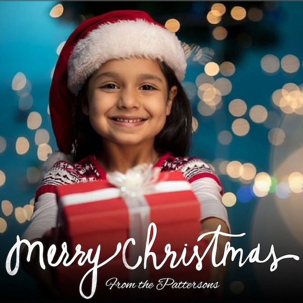 Festive Merry Christmas card with children’s Christmas photos, made with Photofy’s holiday templates