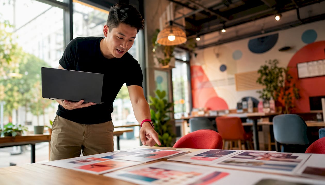 Marketer selecting Instagram post format in studio