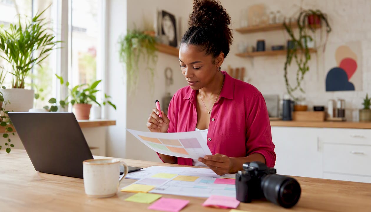 Social media manager reviewing content plan
