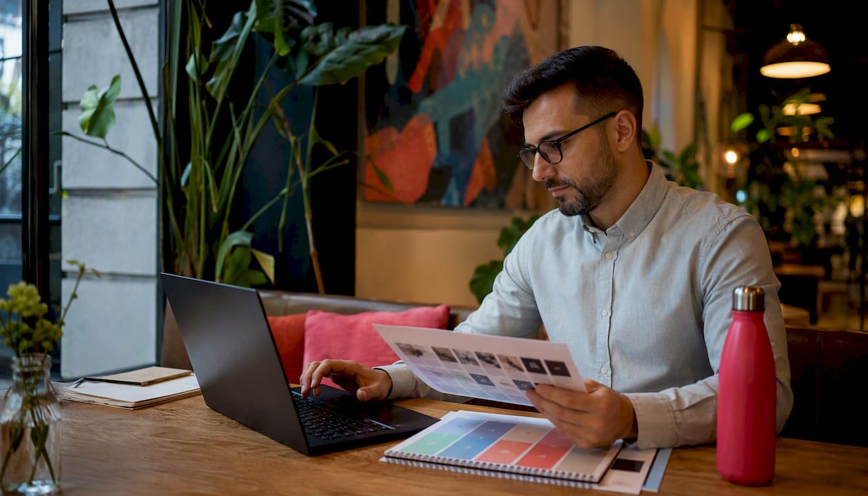 Man scheduling Instagram posts on desktop computer