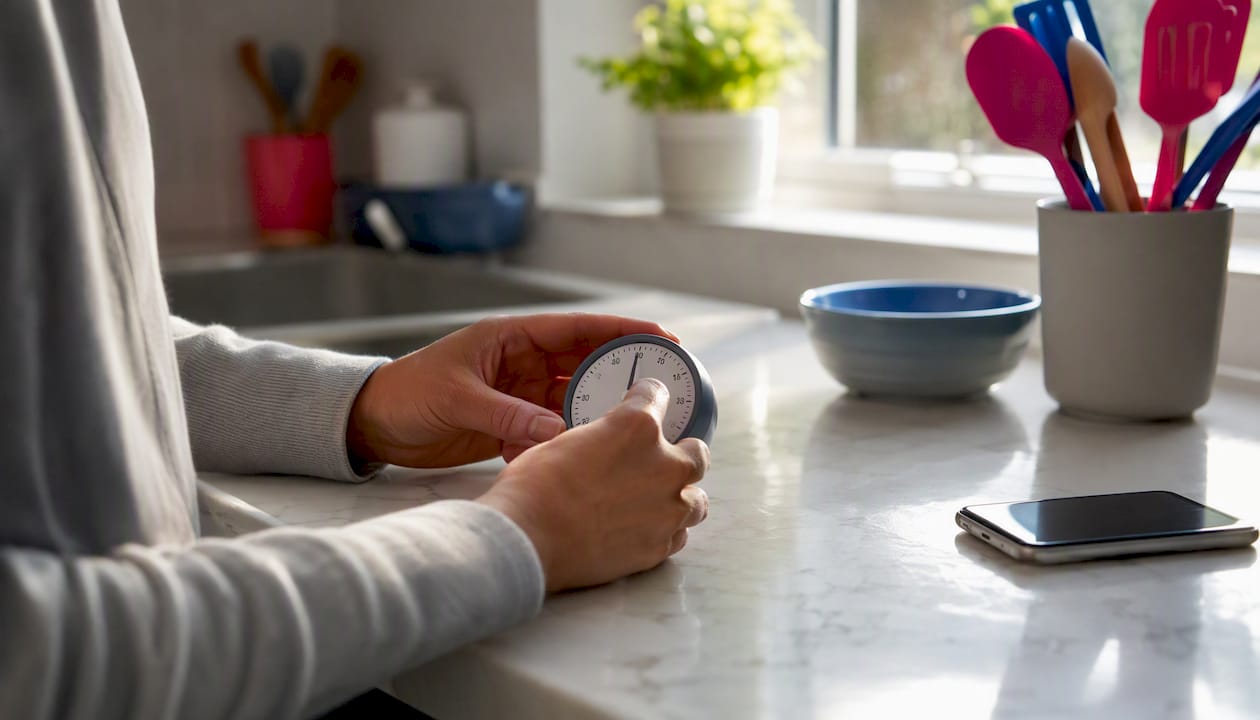 Hands using timer and phone during testing