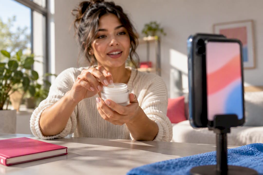 Direct seller filming a social media product demo