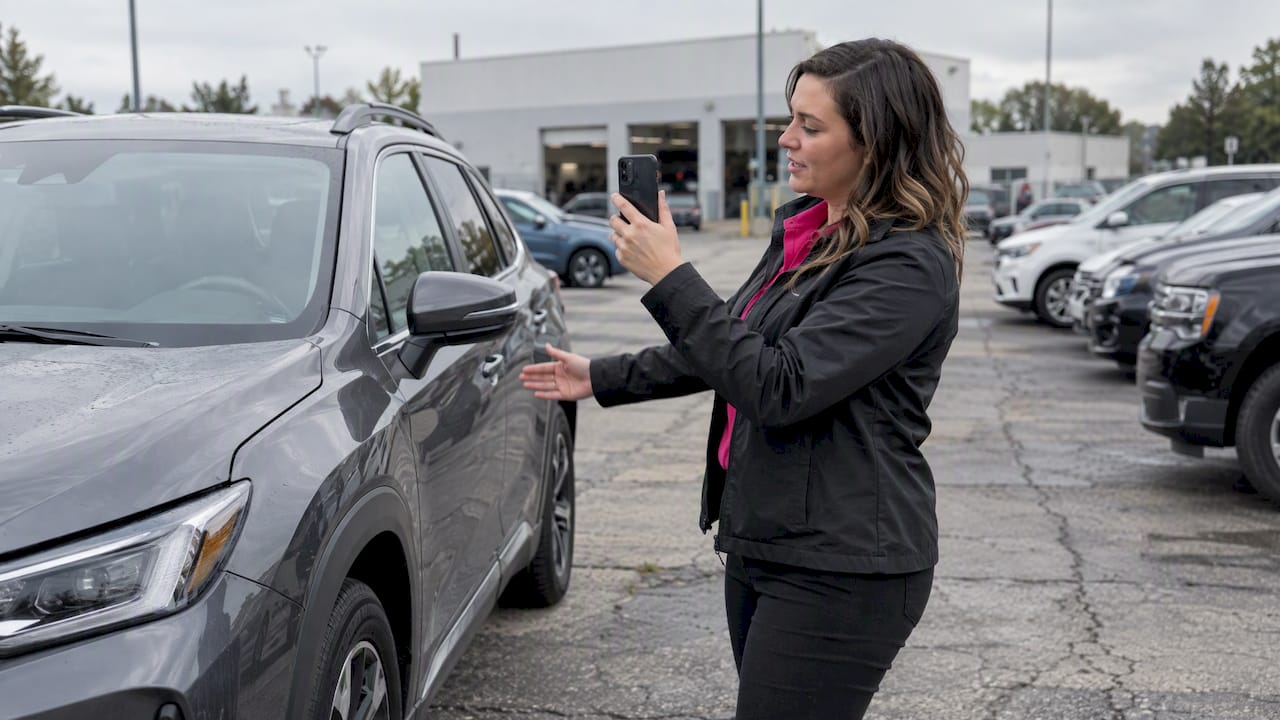 Marketer filming vehicle content at dealership