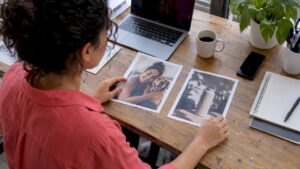 Marketer comparing customer and branded content proofs