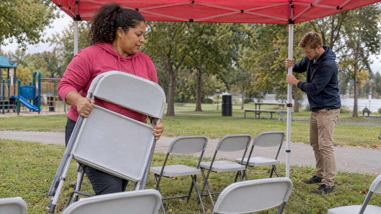 Franchise team setting up a neighborhood event