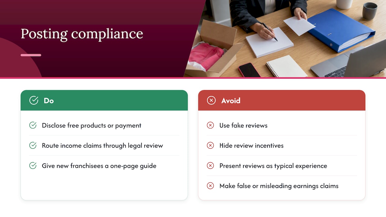 What compliance rules should franchisees know before posting? — overview diagram